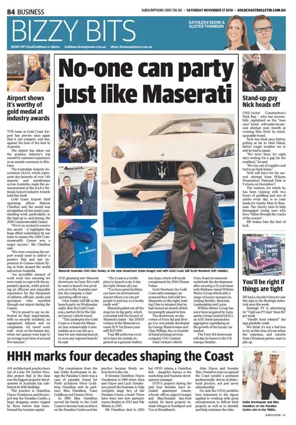 HHH marks 4 decades shaping the coast, Gold Coast Bulletin Sat Nov 17th
