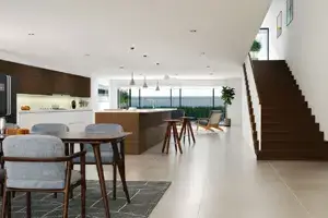 Innovative integration of zones encompassing kitchen/dining/living